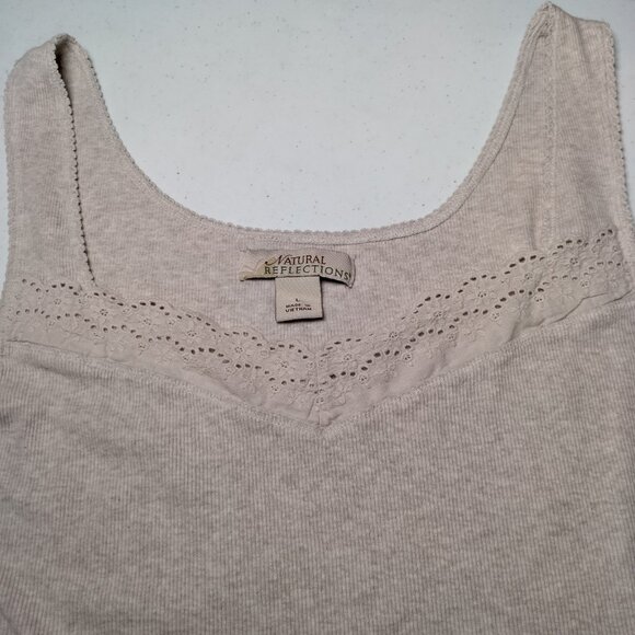 Natural Reflections Tank Top Size Large Beige Ribbed Eyelet Lace Trim Cotton Y2K - Picture 14 of 14